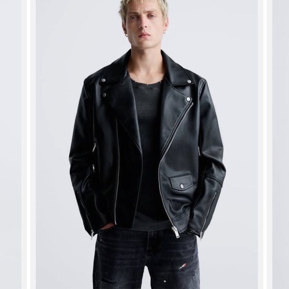 Zara Black Biker Leather Jacket